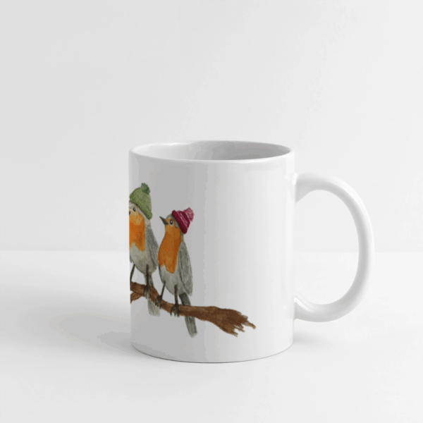 Panorama-Tasse „Drei Rotkehlchen mit Mützen“ – Bild 4